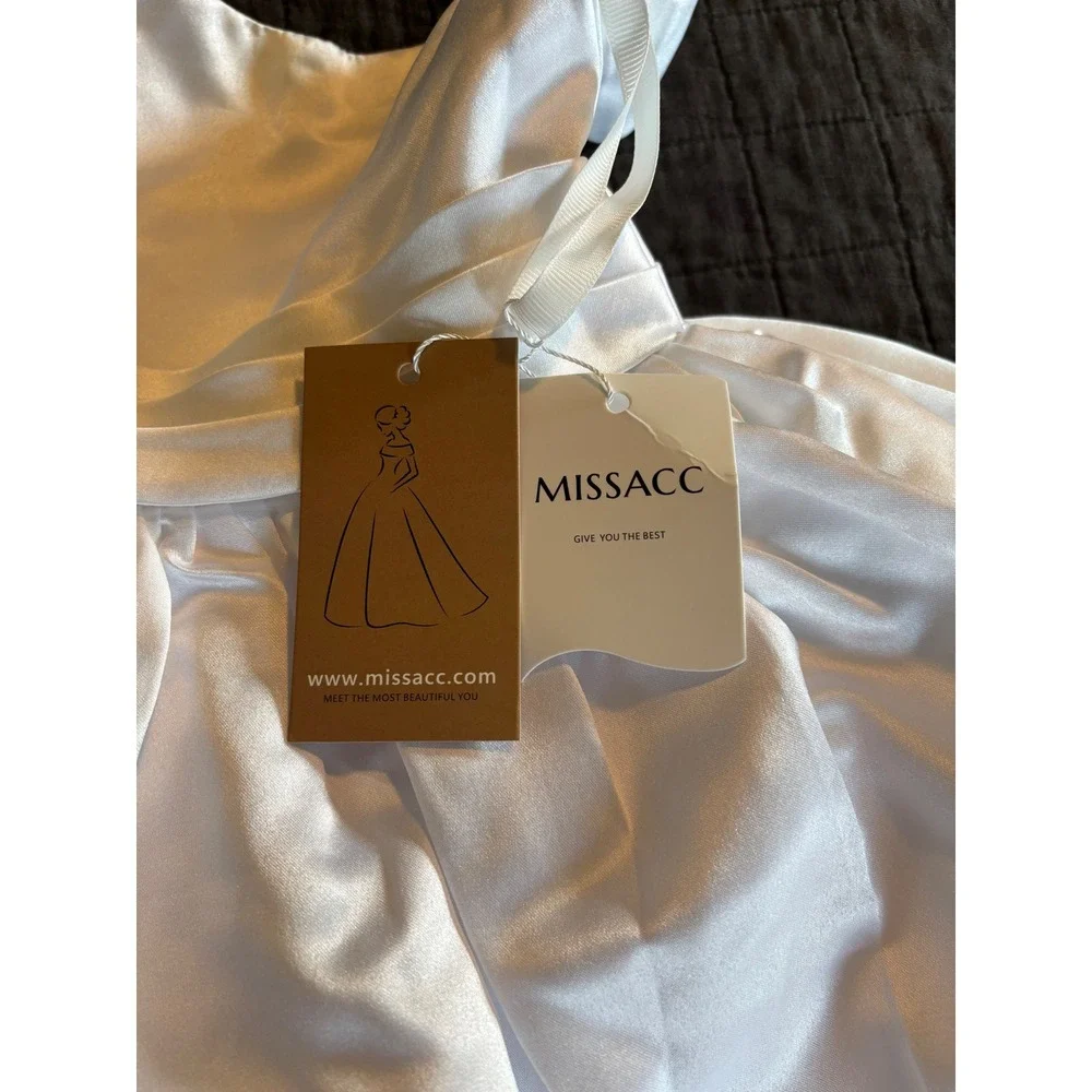 MISSACC White Satin A-Line Flower Girl Dress Scoop Neck Bow US 2